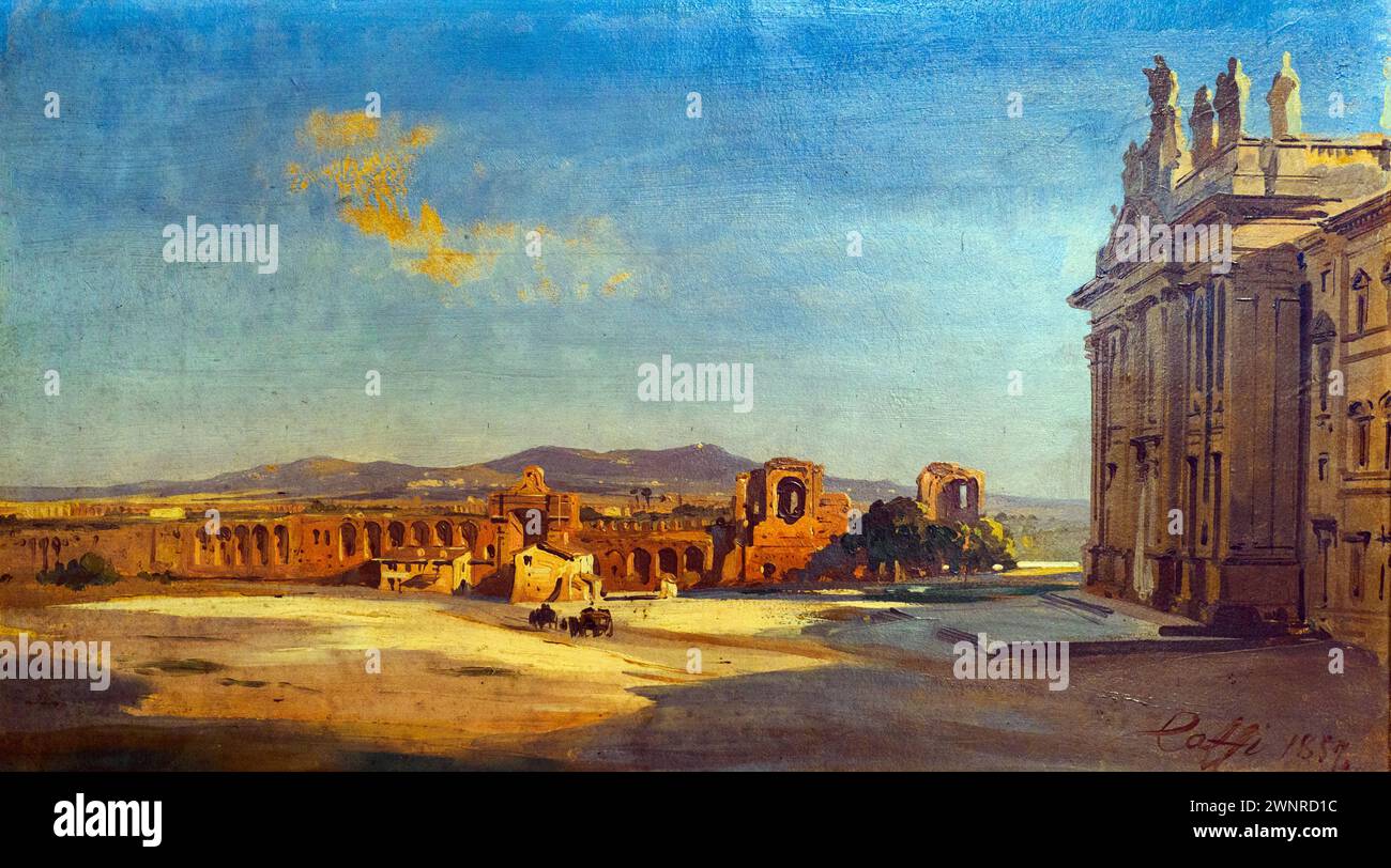 Ansicht von San giovanni in Laterano 1857 von Ippolito Caffi (1809-1866) - Öl auf Papier auf Leinwand - Museo di Roma, Italien Stockfoto