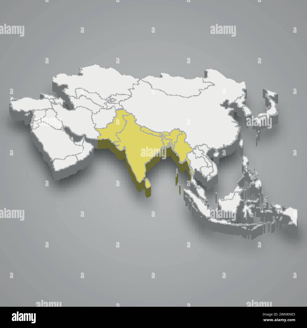 Britisches Raj-Standort innerhalb der 3D-isometrischen Karte Asiens Stock Vektor