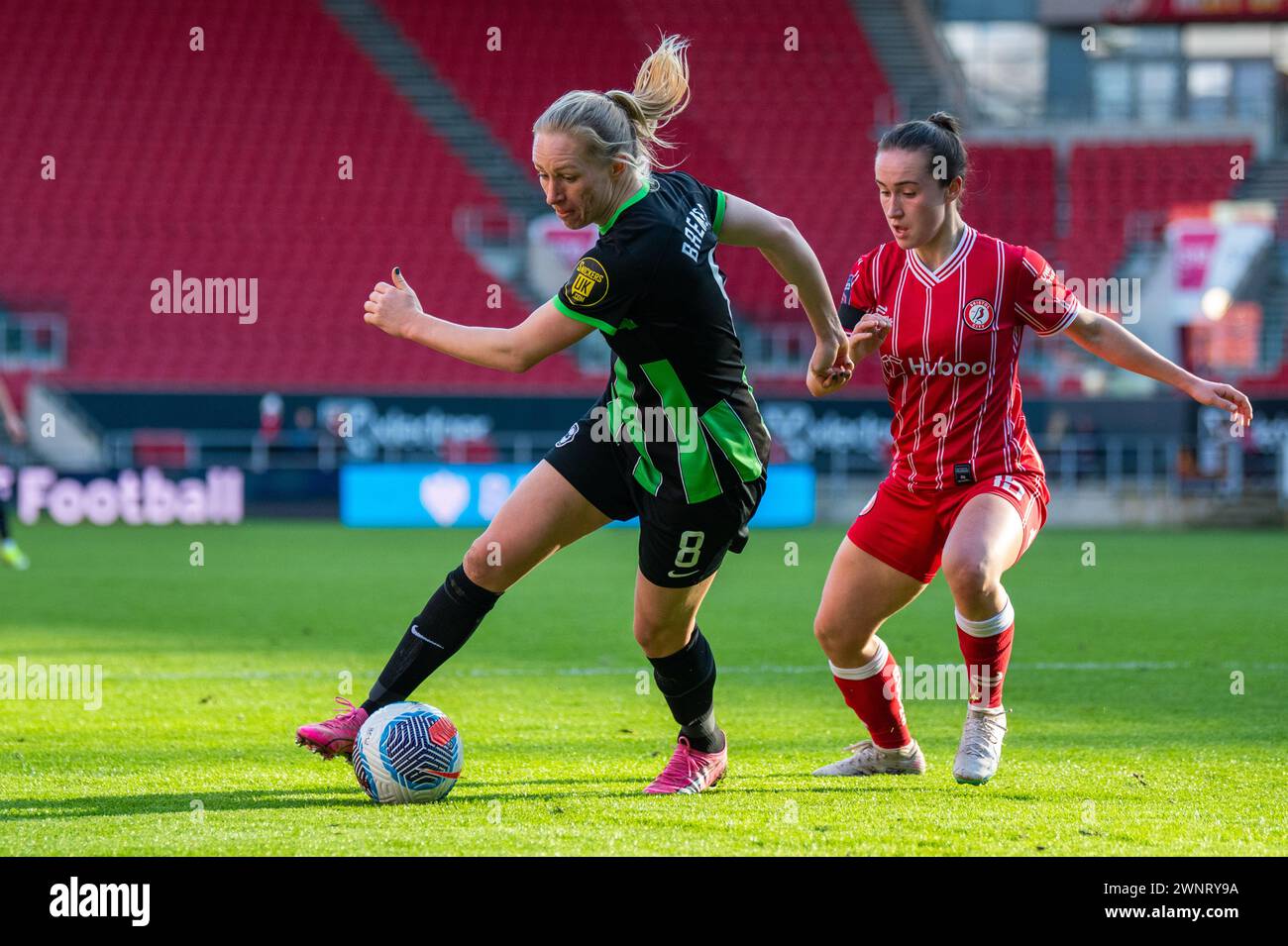 Bristol. UK. März 2024. Pauline Bremer für Brighton wehrt Bristol City Jasmine Bull. Ab Beschreibung: Shell Lawrence Photography/Alamy Live News Stockfoto