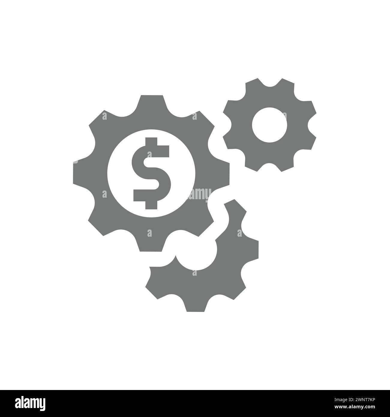 Geldprozess mit Zahnradvektor-Symbol. Symbol für Optimierung und Kostenoptimierung. Stock Vektor