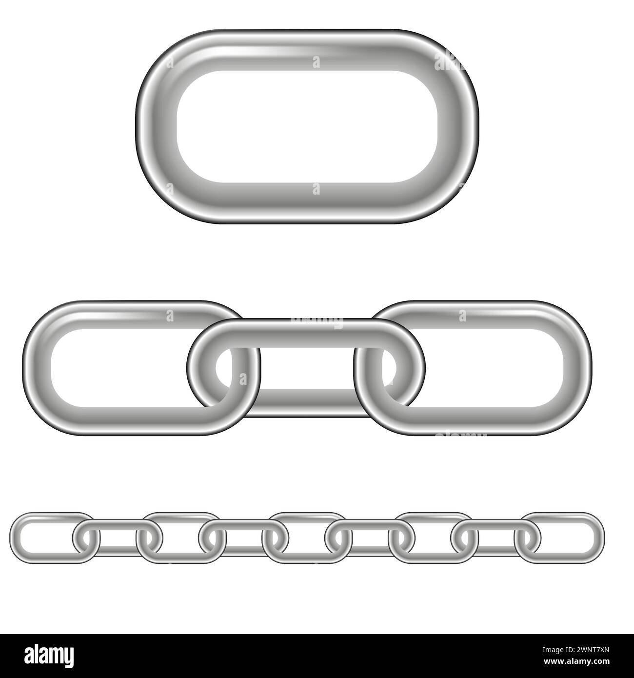 Blockkette. Metallkette. Silberfarbene Metallketten. Vektorabbildung. EPS 10. Rohbild. Stock Vektor
