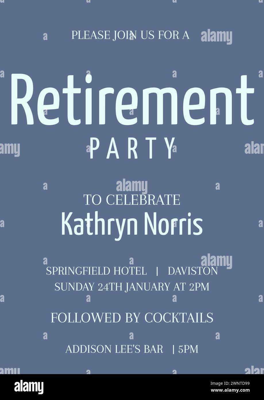 Feiern Sie einen Meilenstein, elegante Pensionsparty-Einladung Stockfoto