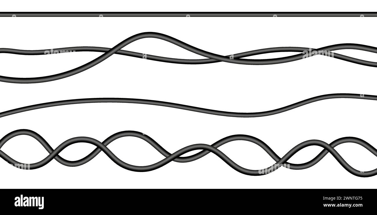 Realistische elektrische Drähte. Flexibles, dickes Netzwerkkabel. Computer-Anschlusskabel. Energie aus dem Kabel. Vektorabbildung. EPS 10. Rohbild. Stock Vektor