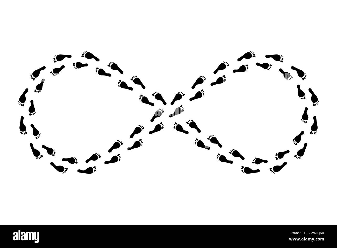 Unendliches Zeichen der Fußabdrücke der Männer. Endlose Suche nach einer Lösung. Gehe im Kreis. Vektorabbildung. Rohbild. EPS 10. Stock Vektor