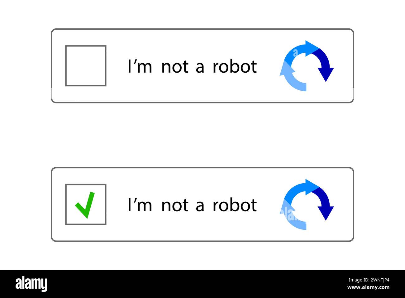 CAPTCHA-Symbole. Website-Schutz. Personenüberprüfung. Im-keine Robotertasten. Vektor-Captcha-Symbolgruppe. . Vektorabbildung. EPS 10. Rohbild. Stock Vektor