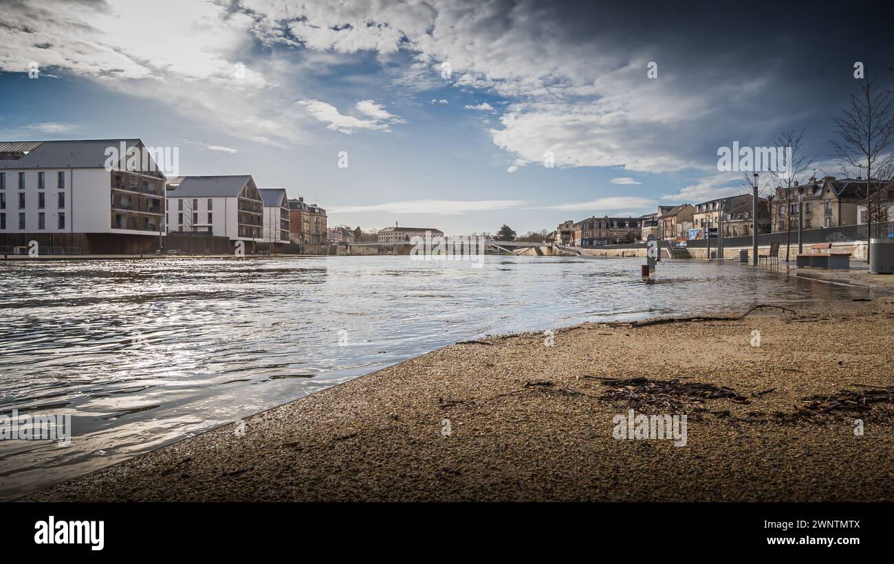 Der Fluss Aisne in Soissons, Frankreich. Stockfoto