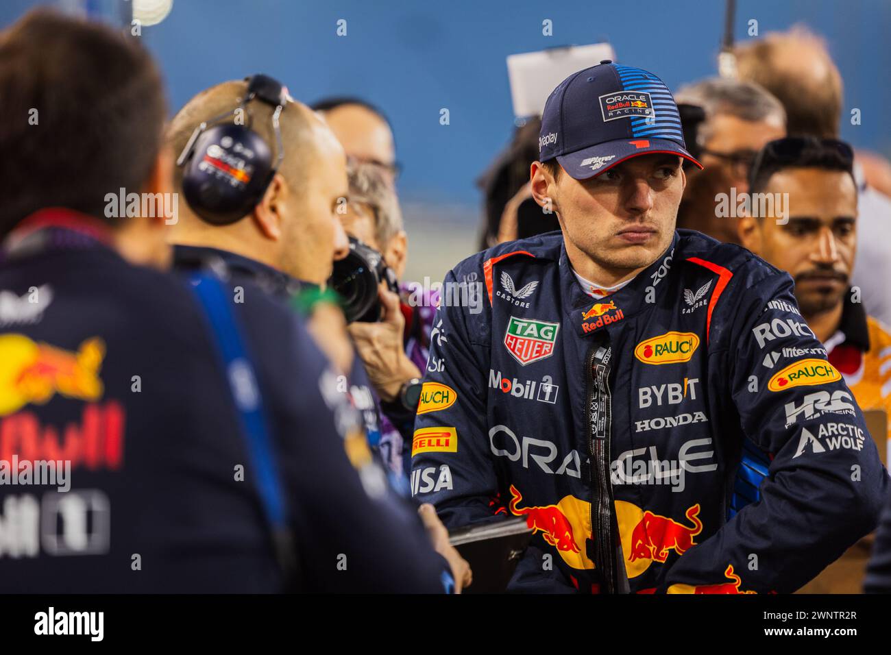 MANAMA, BAHRAIN, Bahrain International Circuit, 2. März 2024: Max Verstappen aus den Niederlanden und Oracle Red Bull Racing während der Formel 1 Bahrain Stockfoto