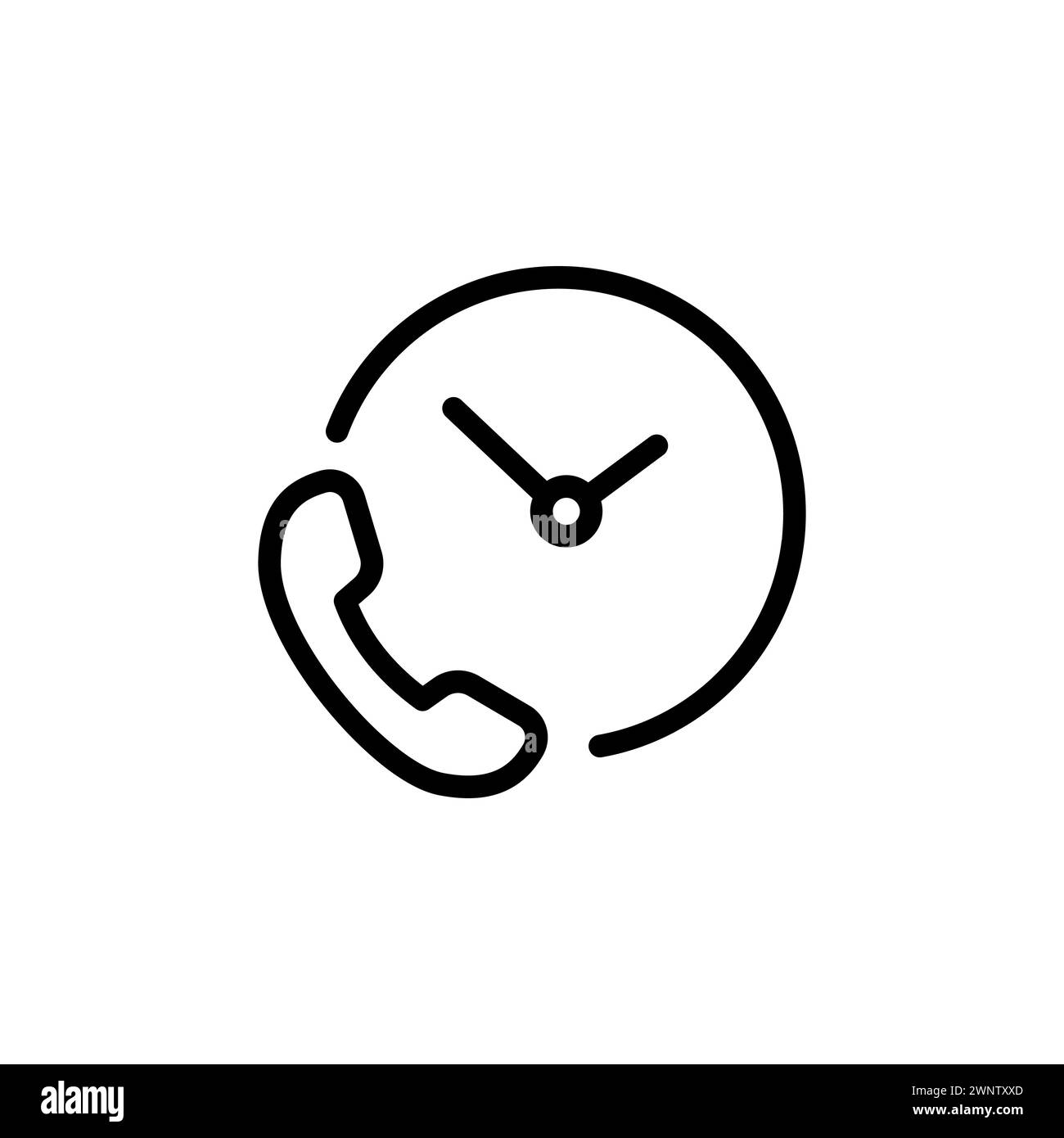 Uhr- und Anruftaste, Anrufdauer, Symbol für Anklopfvektor im Liniendesign für Website, App, Benutzeroberfläche, isoliert auf weißem Hintergrund. Stock Vektor