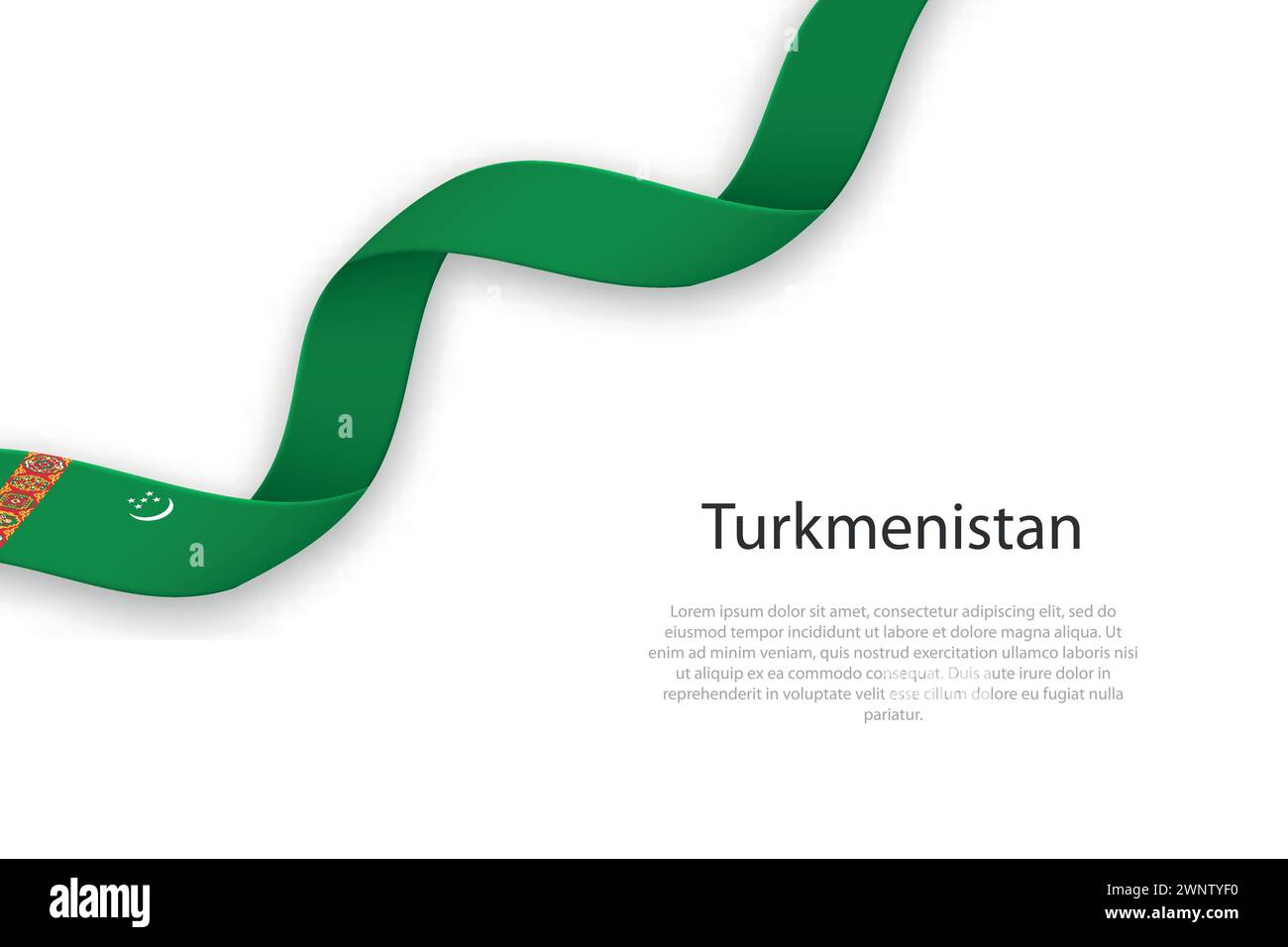 Schwebendes Band mit der Flagge Turkmenistans. Vorlage für Poster zum Unabhängigkeitstag Stock Vektor