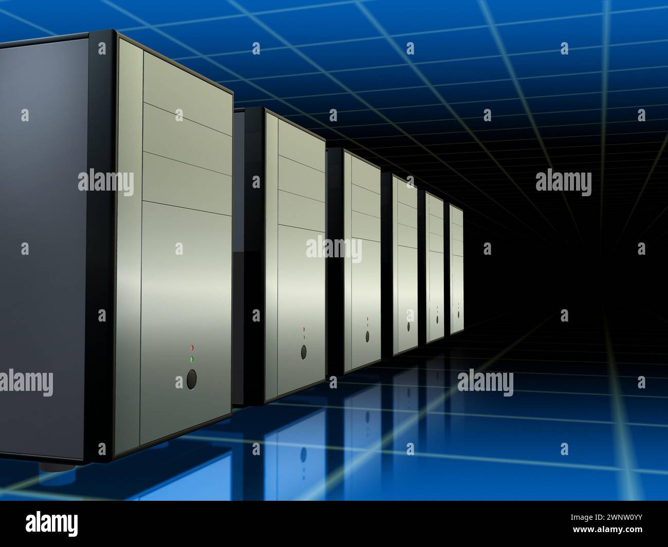 Ein Netzwerk von Computerservern. Digitale Illustration. Stockfoto