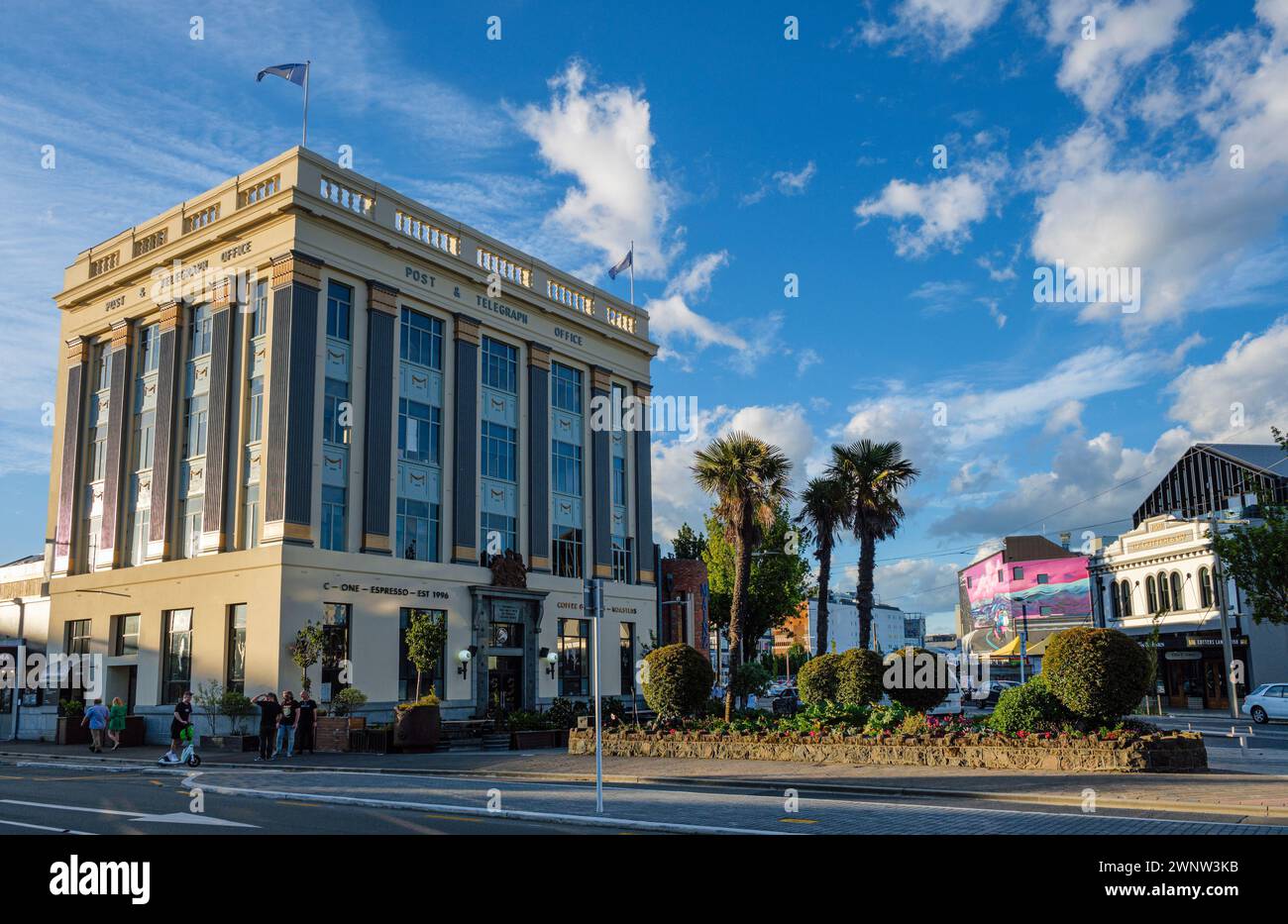 Das ehemalige Post- und Telegrafenbüro (heute C1 Espresso Café) in Christchurch, South Island, Neuseeland Stockfoto