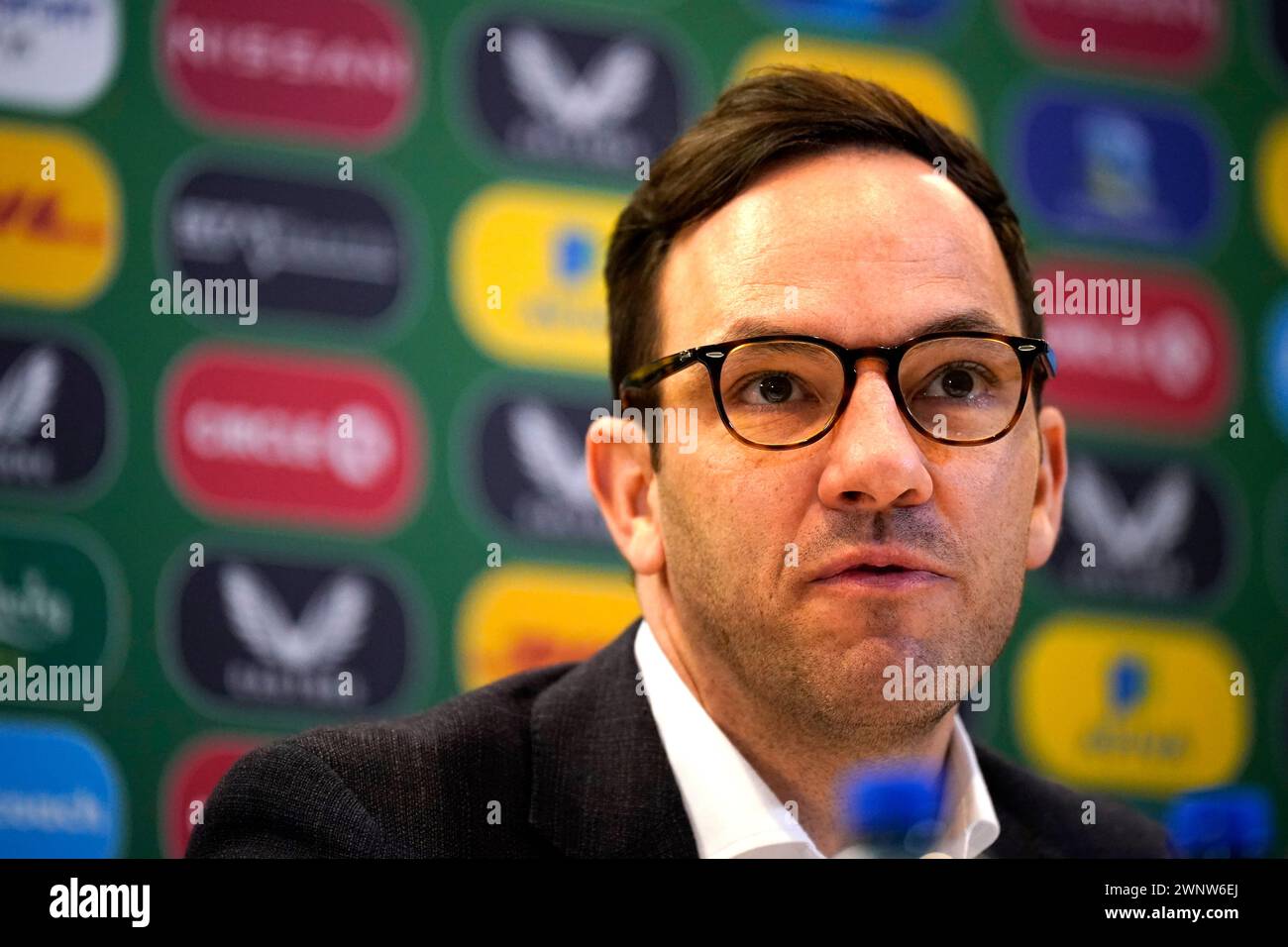 Direktor des irischen Fußballverbandes Marc Canham während einer Pressekonferenz im Aviva Stadium in Dublin. Bilddatum: Montag, 4. März 2024. Stockfoto