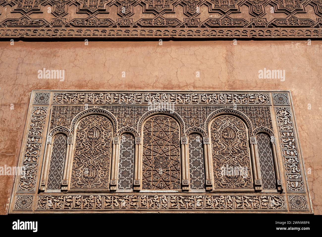 Verzierte Details der Saadiangräber in Marrakesch, Marokko Stockfoto