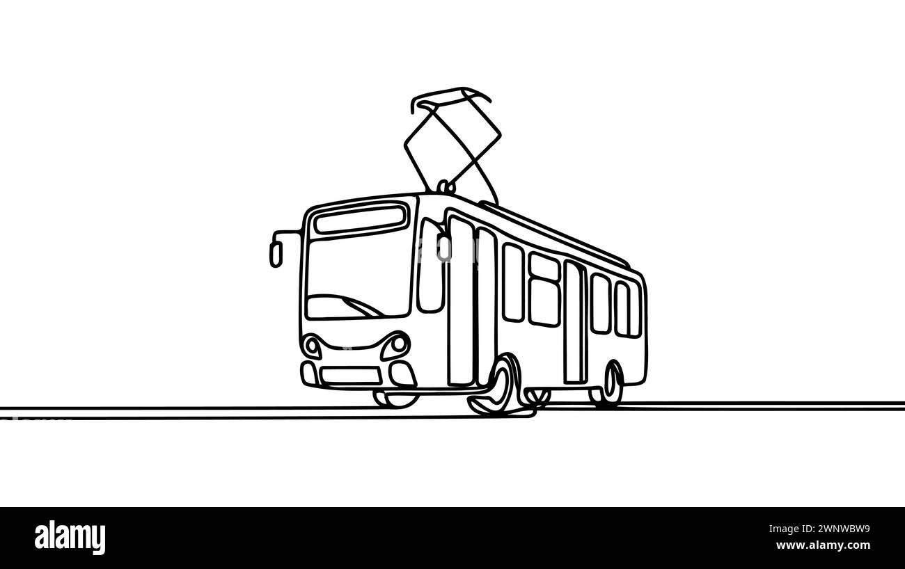 Ein-Linien-Straßenbahndesign - handgezeichnete Minimalismus-Stil-Vektor-Illustration. Stock Vektor
