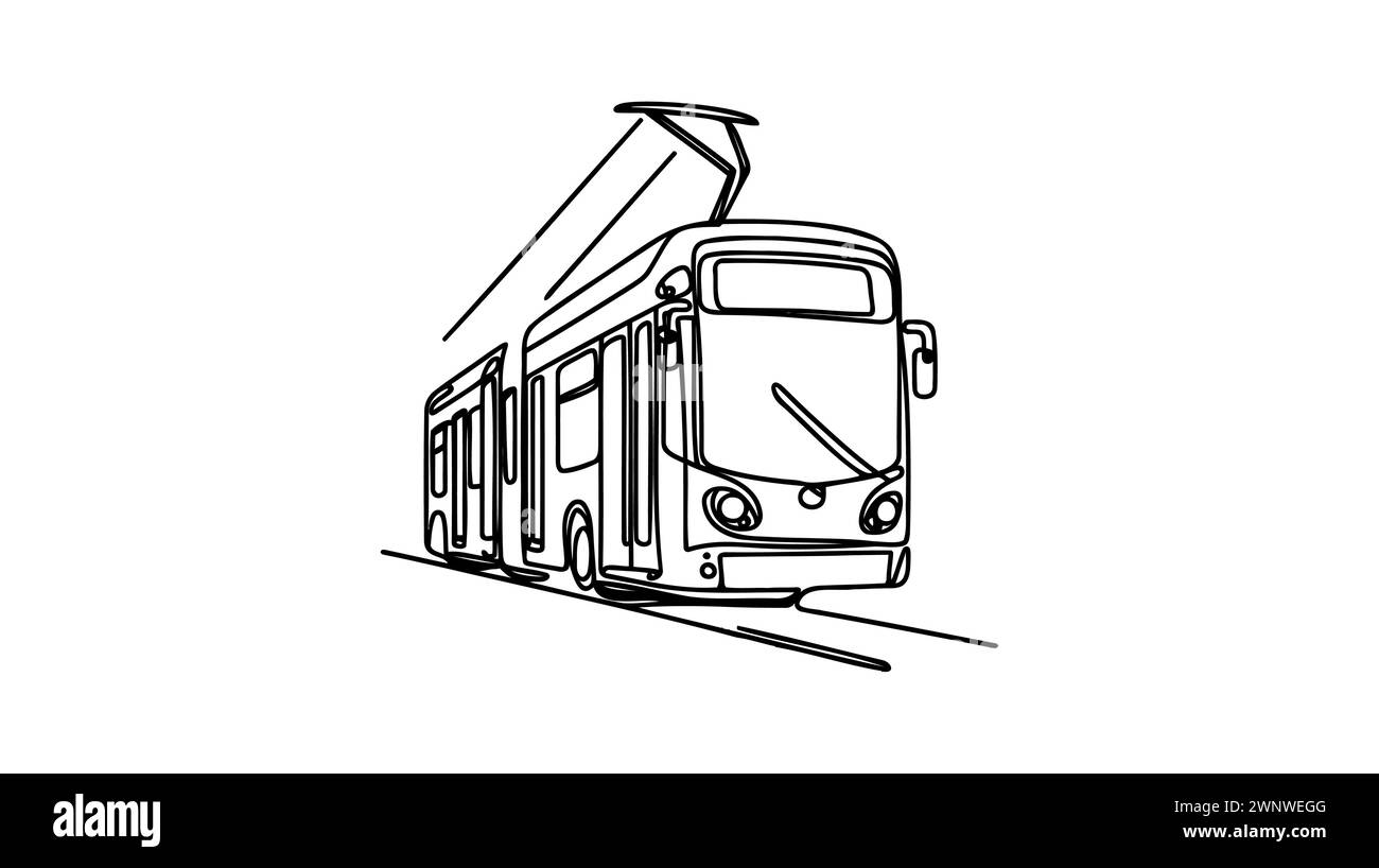 Ein-Linien-Straßenbahndesign - handgezeichnete Minimalismus-Stil-Vektor-Illustration. Stock Vektor