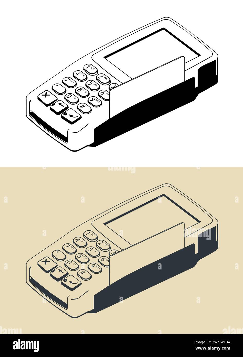 Stilisierte Vektorabbildungen von elektronischen Geldterminals Stock Vektor