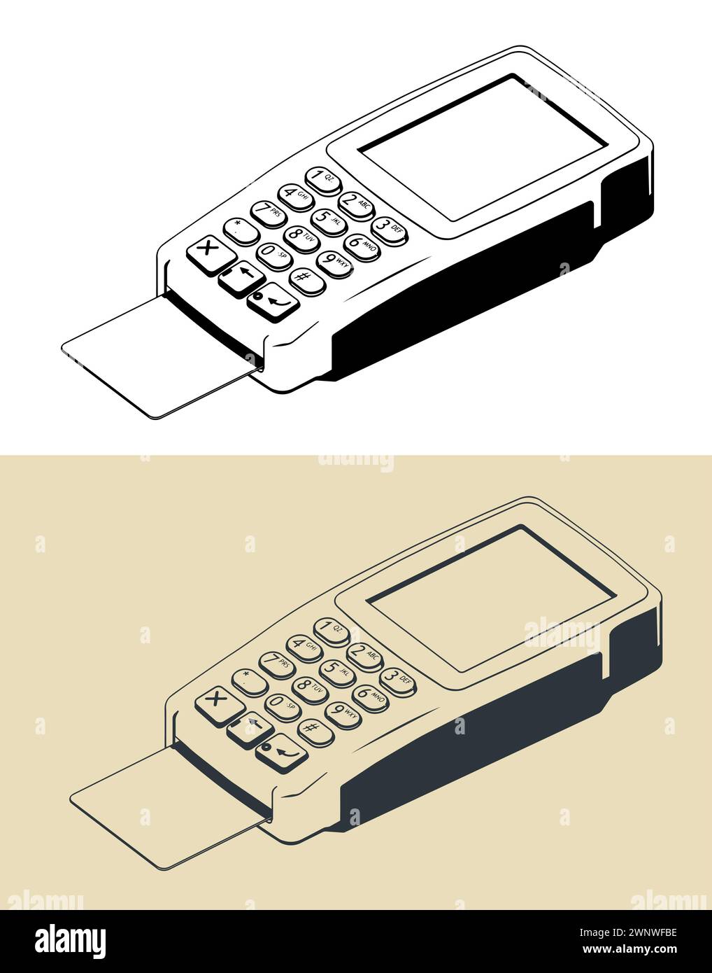 Stilisierte Vektorabbildungen von elektronischen Geldterminals Stock Vektor