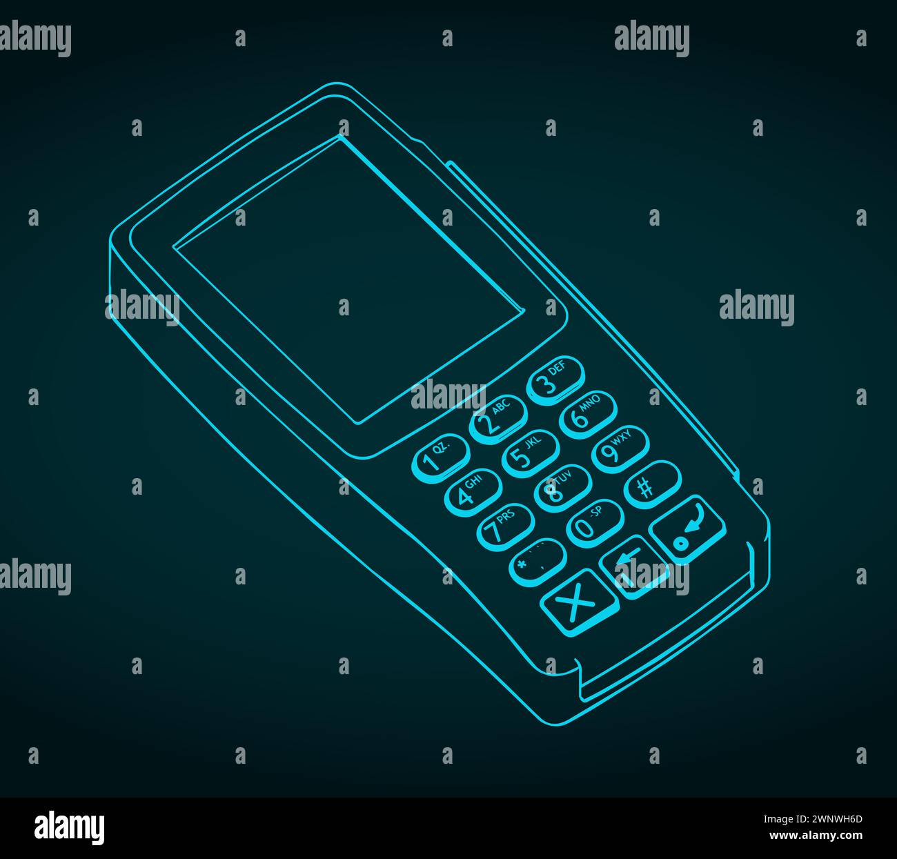 Stilisierte Vektorzeichnung des elektronischen Geldterminals Stock Vektor