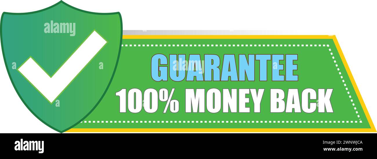 100 % Geld-zurück-Garantie, Verkaufsanhänger, Geld-zurück-Garantie-Schild, Geld-zurück-Garantie-Etikett, 100 % Geld zurück Stock Vektor