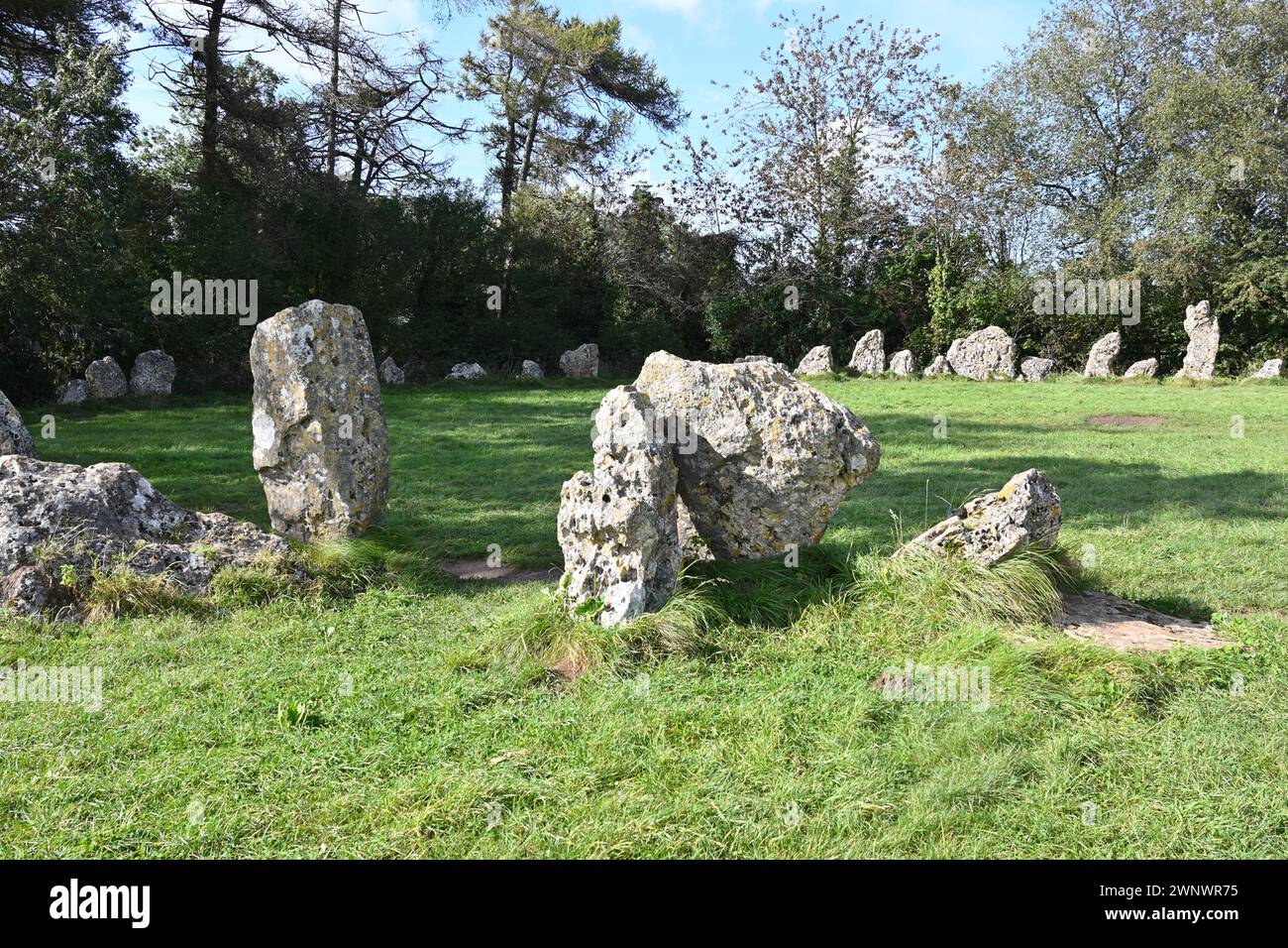 King's Men Steinkreis am Standort Rollright Stones an der Grenze zwischen Oxfordshire und Warwickshire Stockfoto