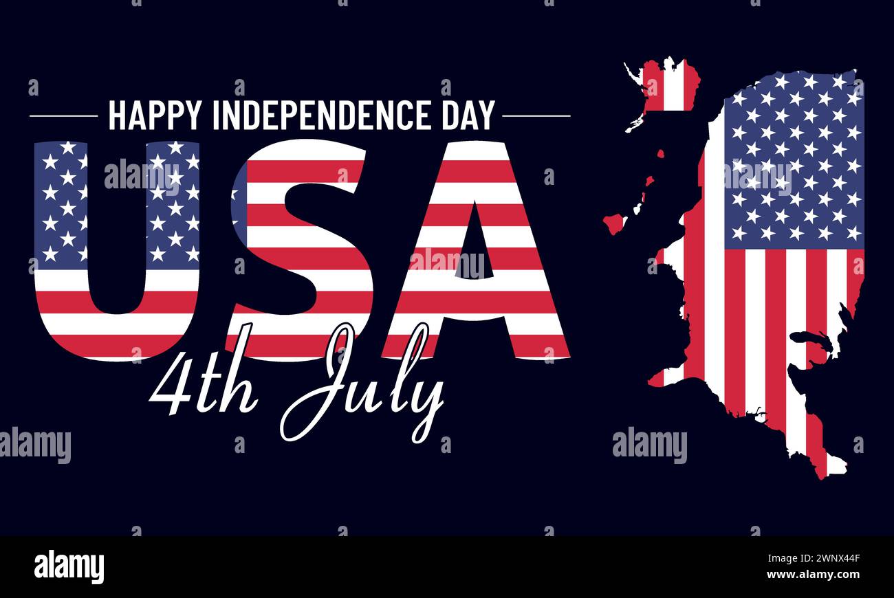 Unabhängigkeitstag der USA, USA, amerikanischer Unabhängigkeitstag, Karte der Vereinigten Staaten, 4. Juli, Nationaltag, Unabhängigkeitstag Hintergrund Stock Vektor