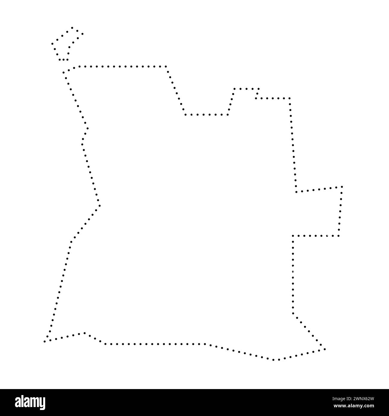 Vereinfachte Landkarte für Angola. Schwarz gepunktete Kontur. Einfaches Vektorsymbol. Stock Vektor