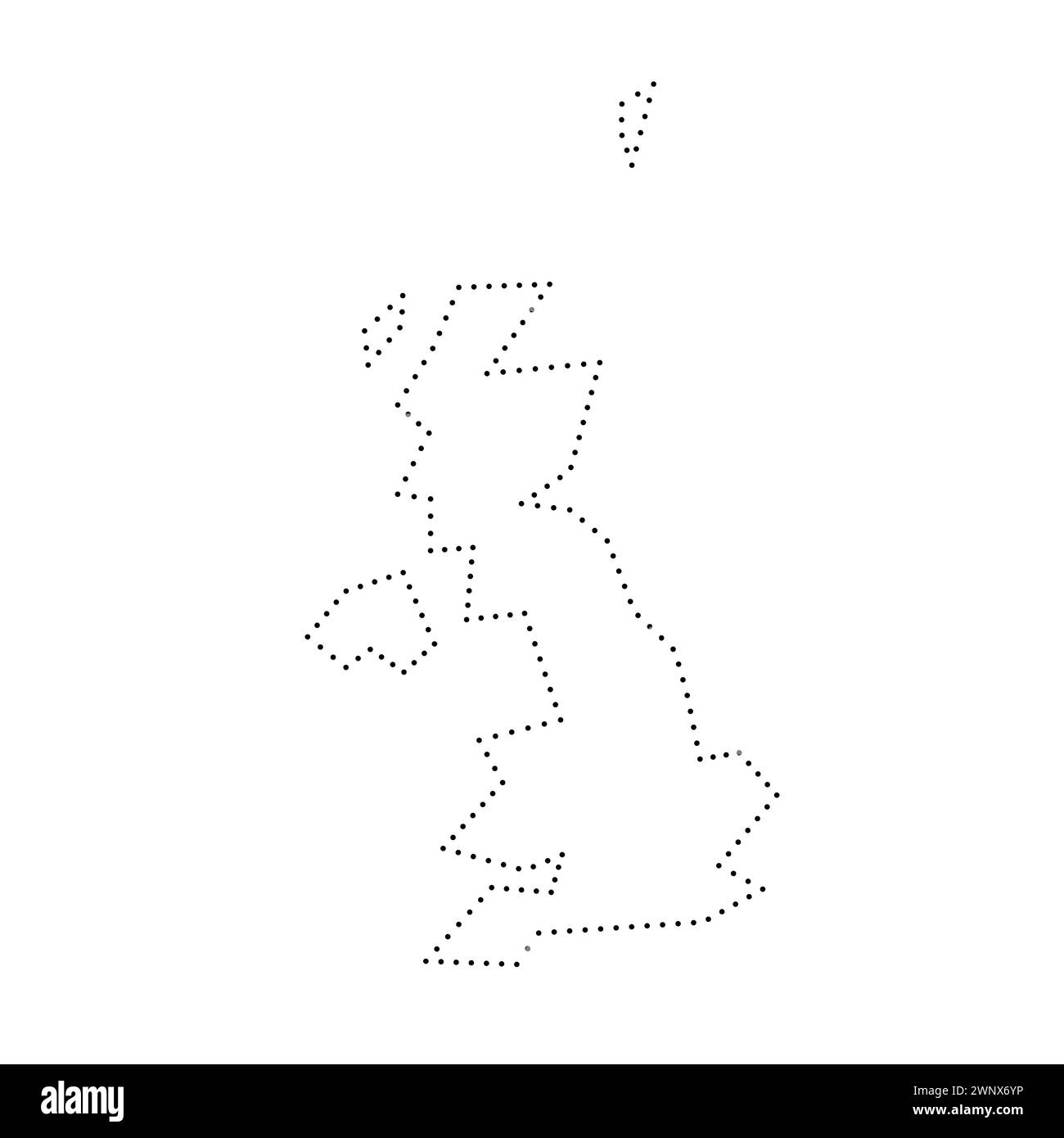 Vereinfachte Landkarte des Vereinigten Königreichs Großbritannien und Nordirland. Schwarz gepunktete Kontur. Einfaches Vektorsymbol. Stock Vektor