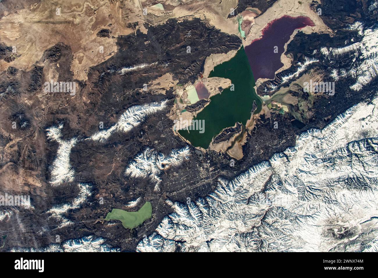 Land Lake in der Nähe von Salt Lake City, USA. Digitale Bildverbesserung durch die NASA Stockfoto