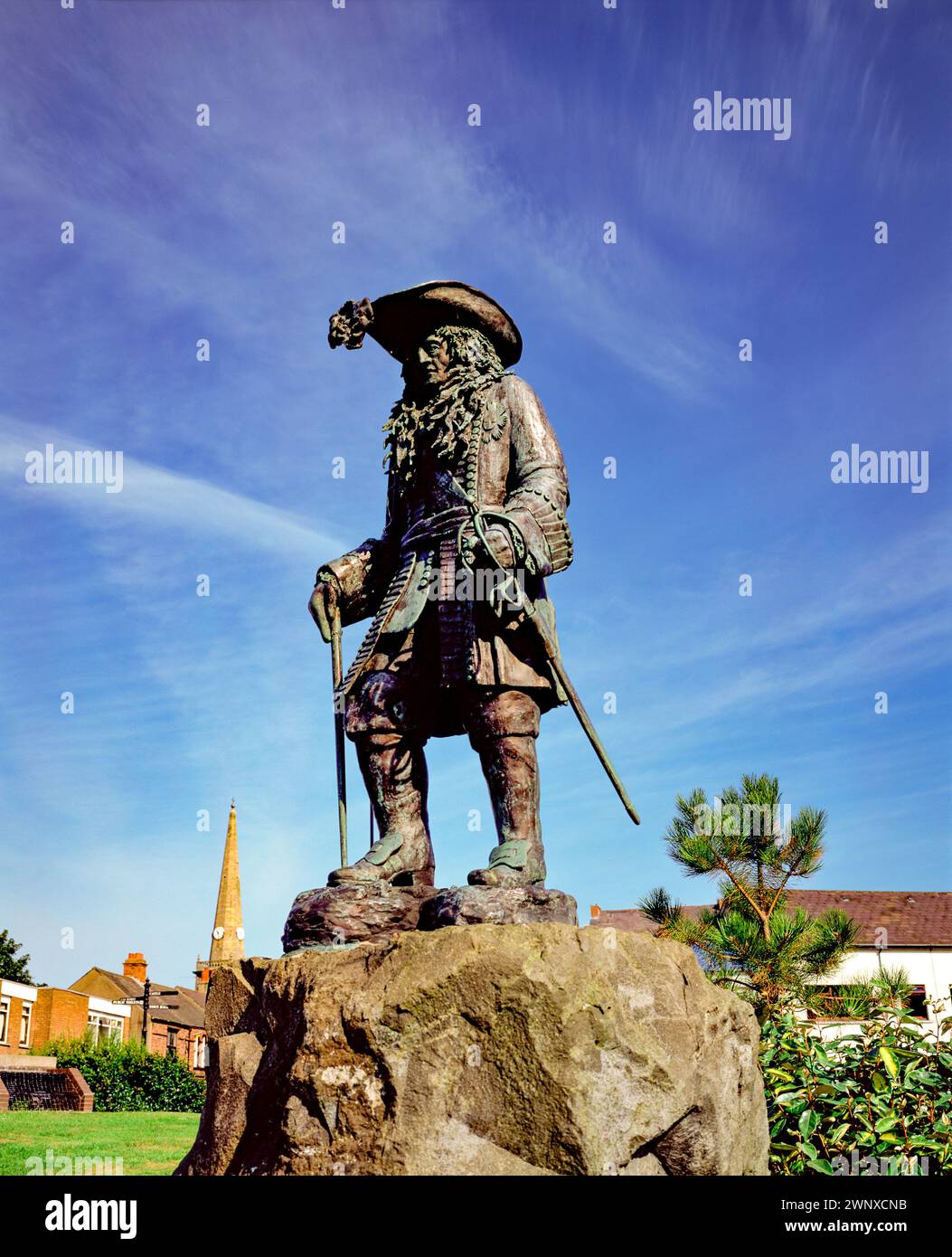König Wilhelm von Orange Statue vor Carrickfergus Castle, County Antrim, Nordirland Stockfoto