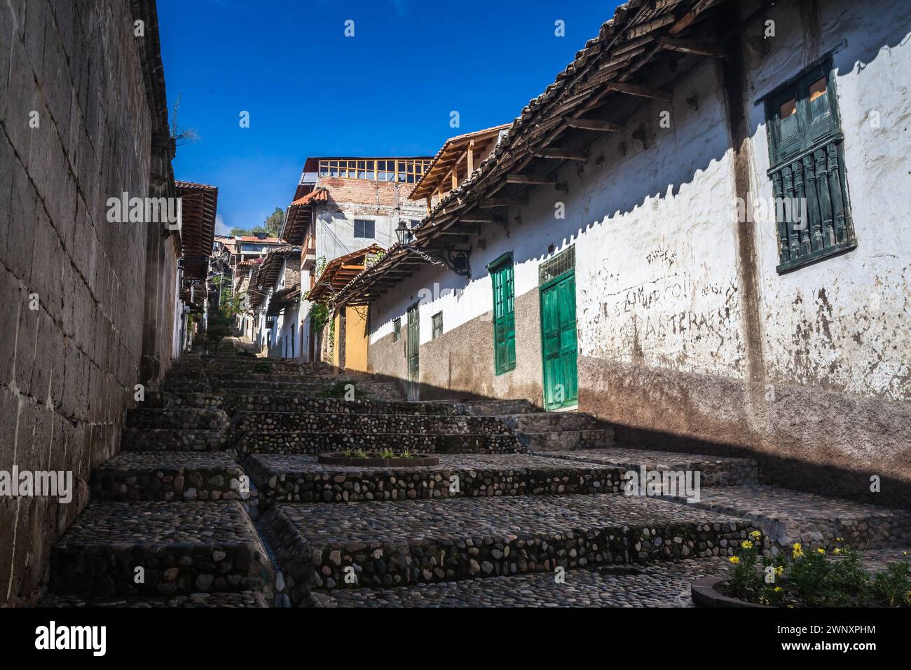 Treppen in der Stadt Cajamarca, Peru Stockfoto