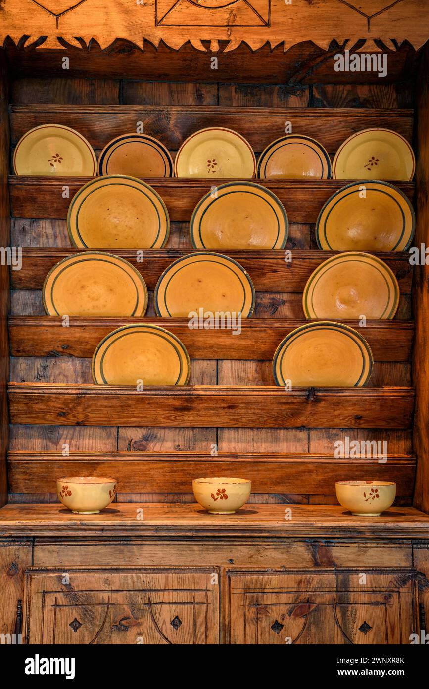 Cerdà Museum in Puigcerdà. Zimmer, die ein traditionelles Cerdanya-Haus nachbilden (Puigcerdà, Girona, Katalonien, Spanien, Pyrenäen) Stockfoto