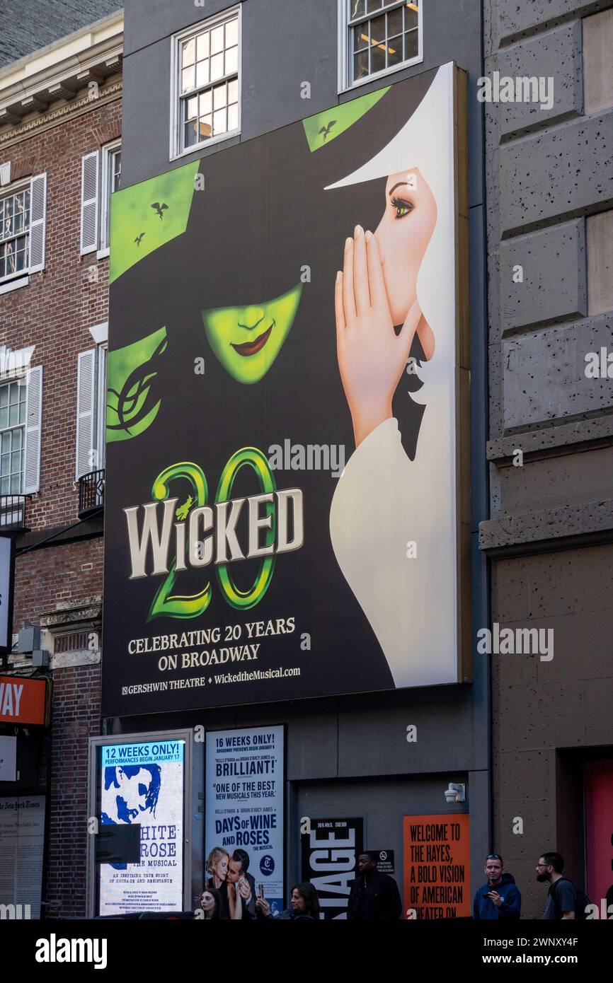 "Wicked", das Musical, im Gershwin Theater, 20th Jubiläum Poster NYC, USA 2024 Stockfoto