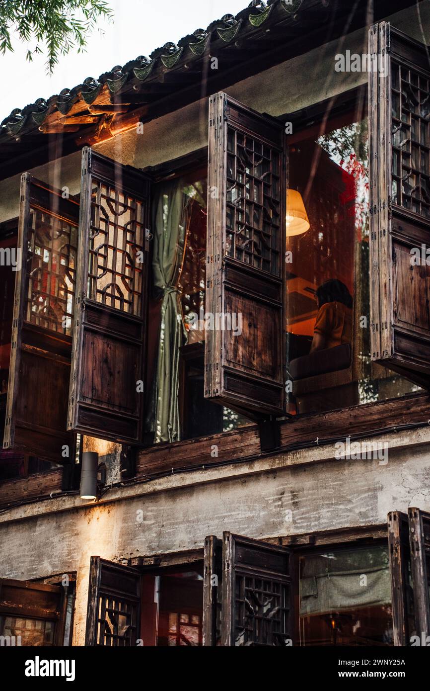 Fenster in der Altstadt von Suzhou Stockfoto