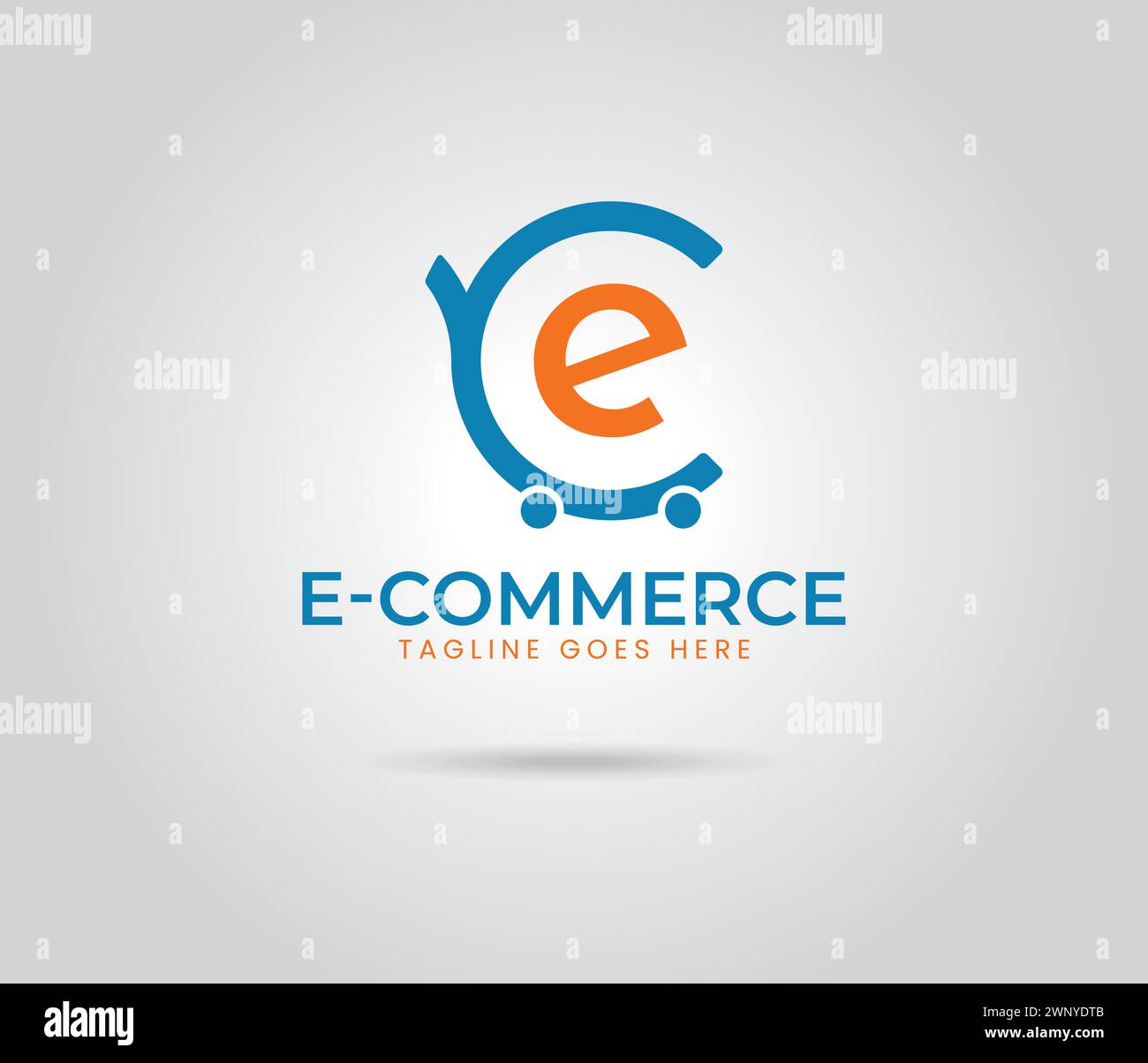 E-Commerce-Logo-Design mit blauen und orangen Farben, Business-Logo-Vektorvorlage Stock Vektor