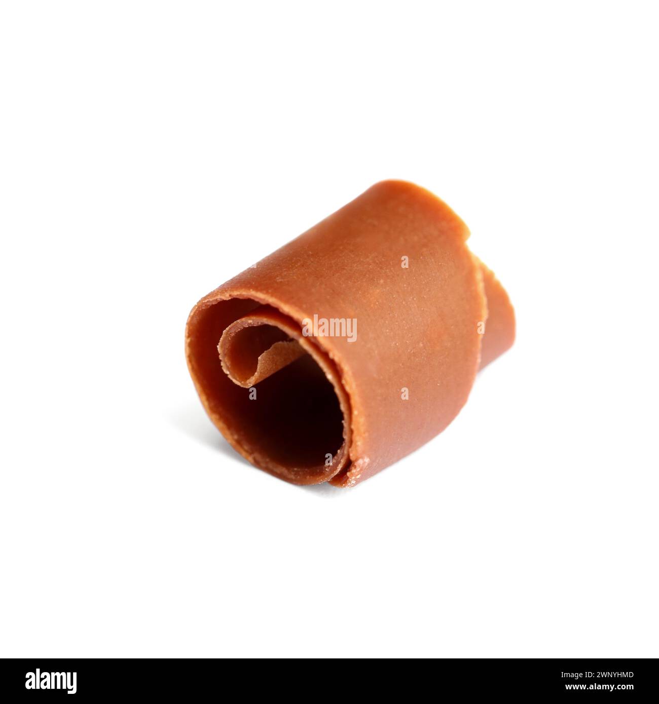 Eine leckere Schokoladenrasierung isoliert auf weiß Stockfoto