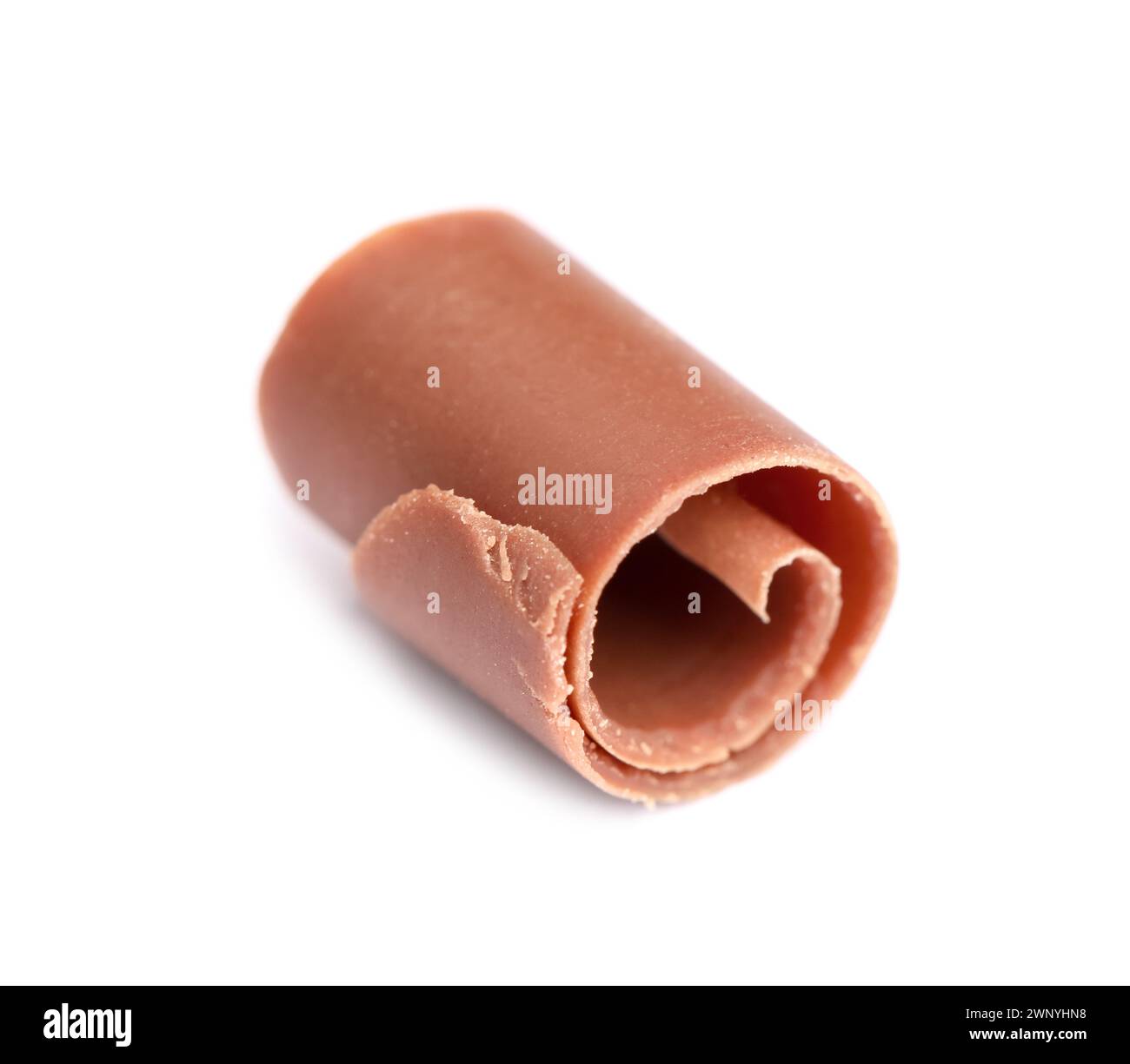 Eine leckere Schokoladenrasierung isoliert auf weiß Stockfoto