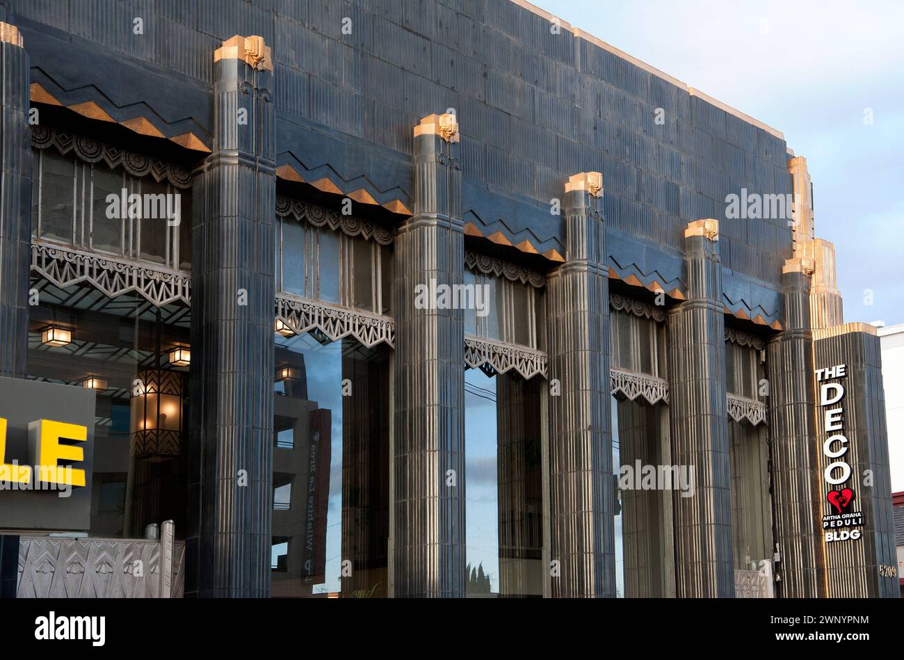 Außen, schwarz und Gold, Detail, innen, Art déco, Gebäude, Architektur, Wilshire Blvd., Los Angeles, Kalifornien, USA Stockfoto