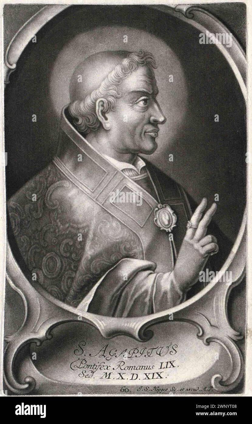 Ein Stich des Papstes Agapetus aus dem 16. Jahrhundert, der von 535 bis 536 Jahre alt war. Er war der 57. Papst. Stockfoto