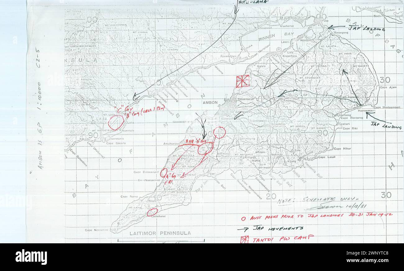 Schwarz-weiß-Karte von Ambon (2. Weltkrieg) Stockfoto