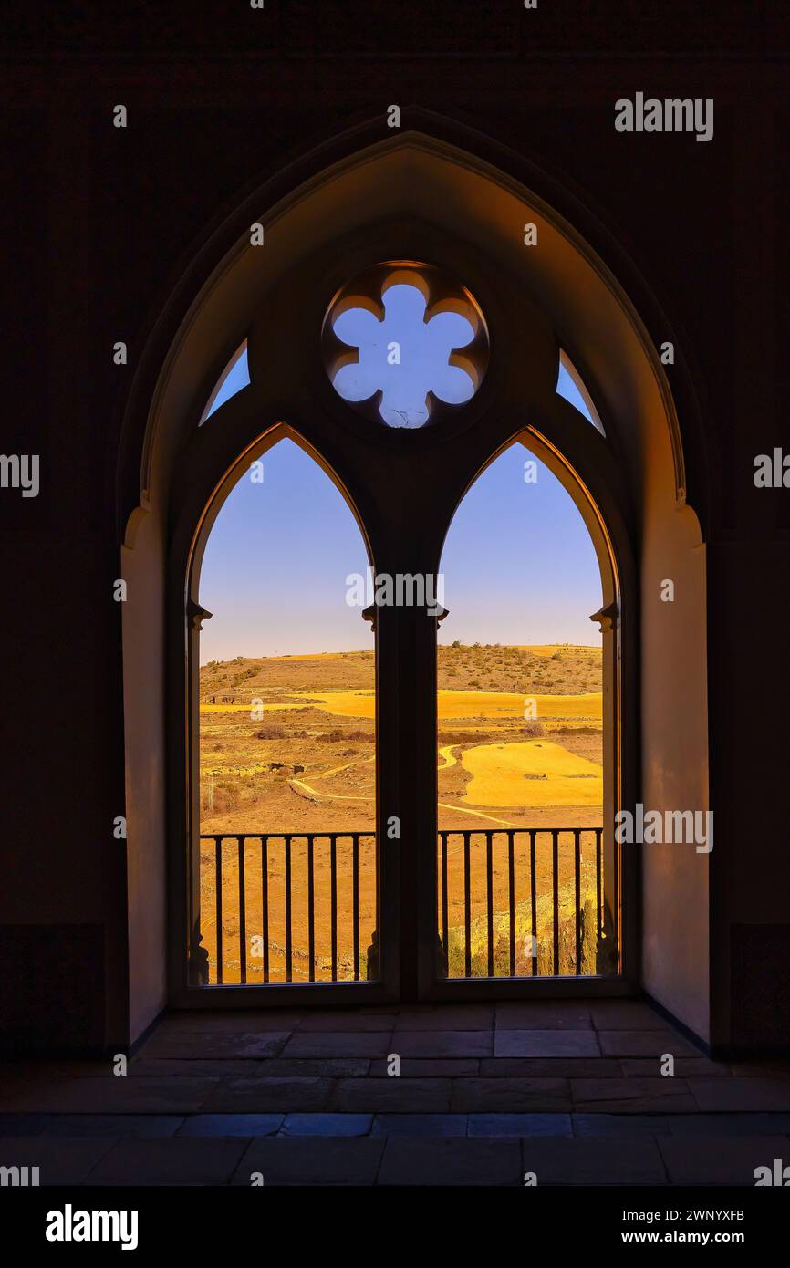 Mittelalterliche Fensterlandschaft, alcazar von SEGOVIA, SPANIEN Stockfoto