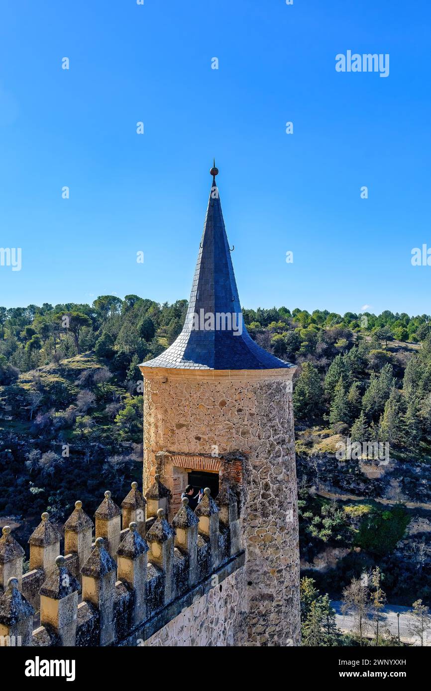 Turm in alcazar von Segovia, architektonisches Merkmal, SPANIEN Stockfoto