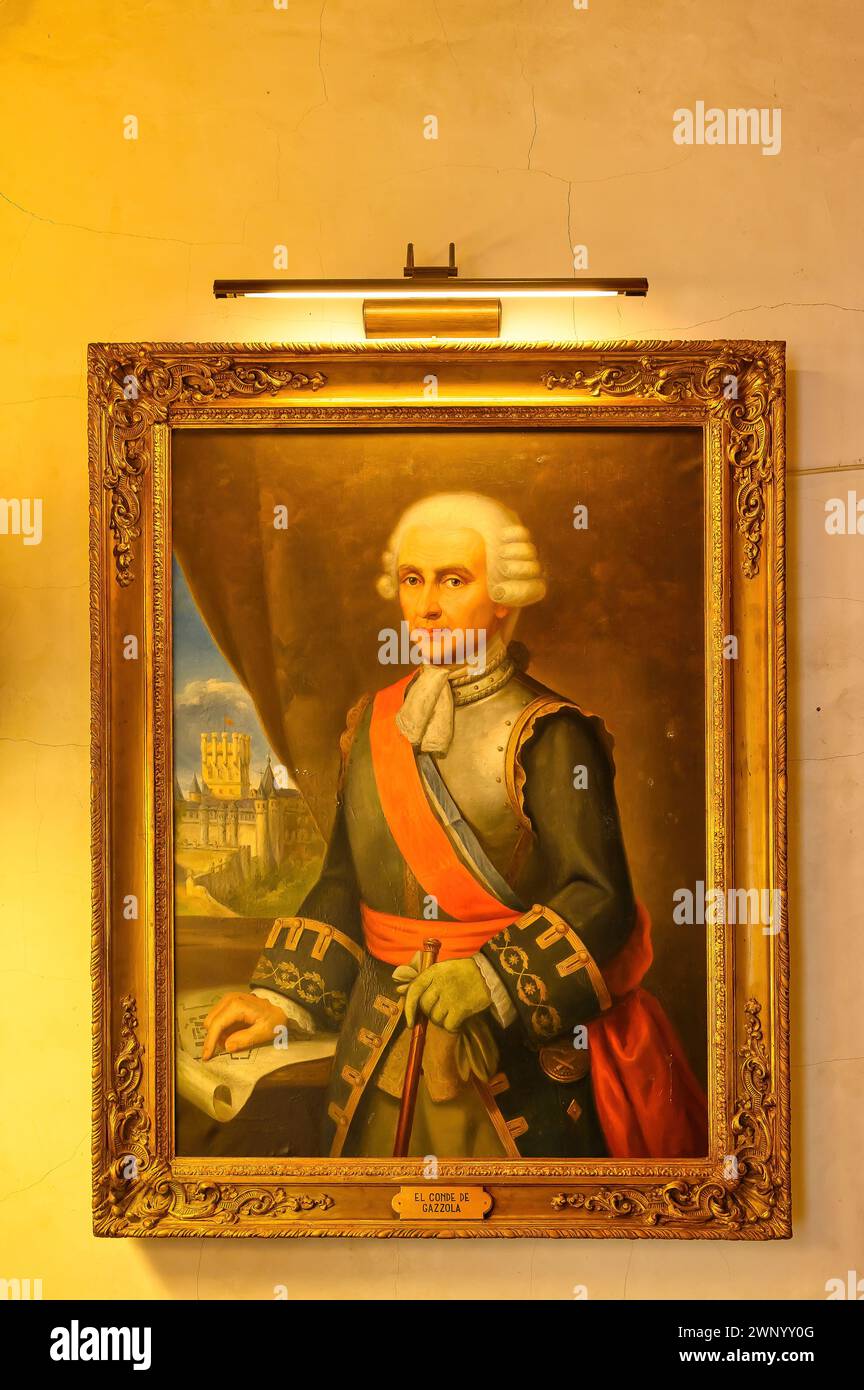 Altes Gemälde mit männlicher Person, alcazar von SEGOVIA, SPANIEN Stockfoto