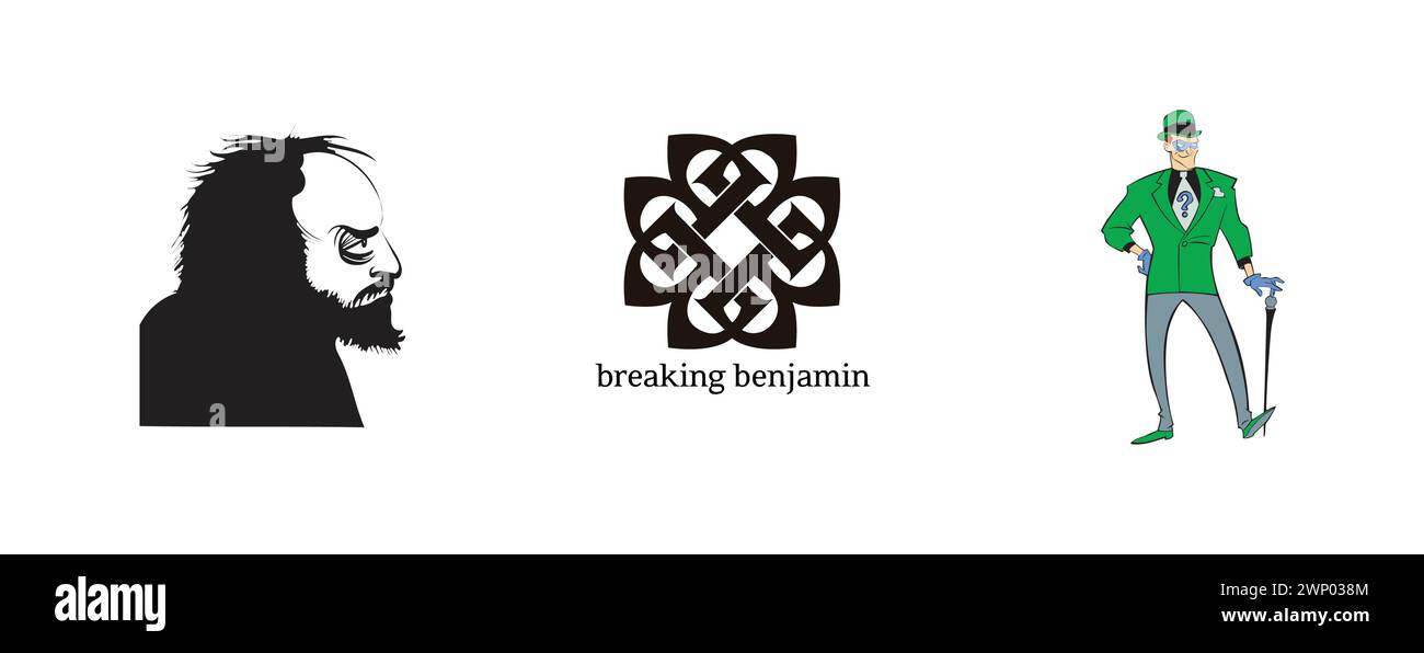 Stanley Kubrick Bricht Benjamin, Riddler. Beliebteste Logokollektion für Kunst und Design. Stock Vektor