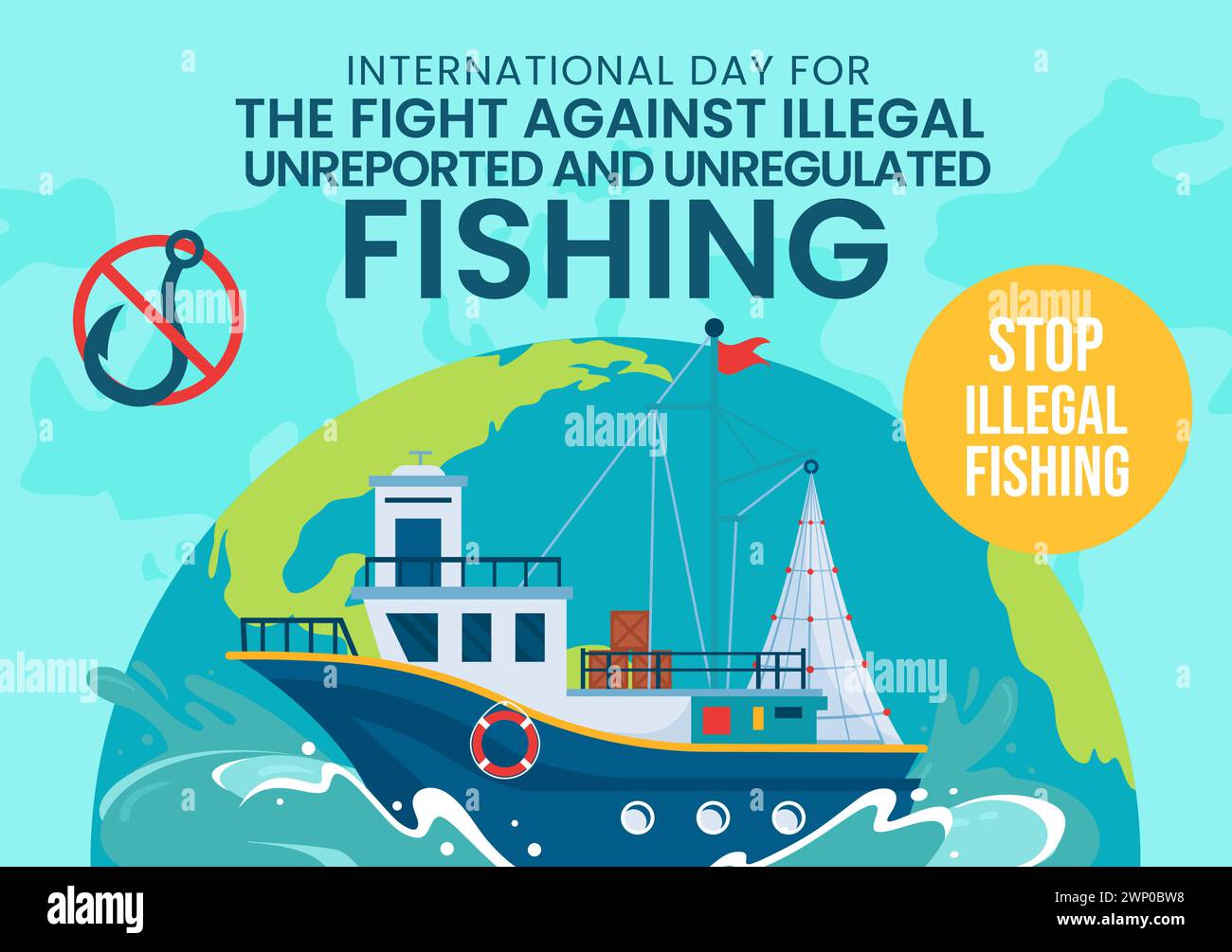 Illegal Gegen Fischen Social Media Hintergrund Flat Cartoon Hand Gezeichnete Vorlagen Illustration Stock Vektor