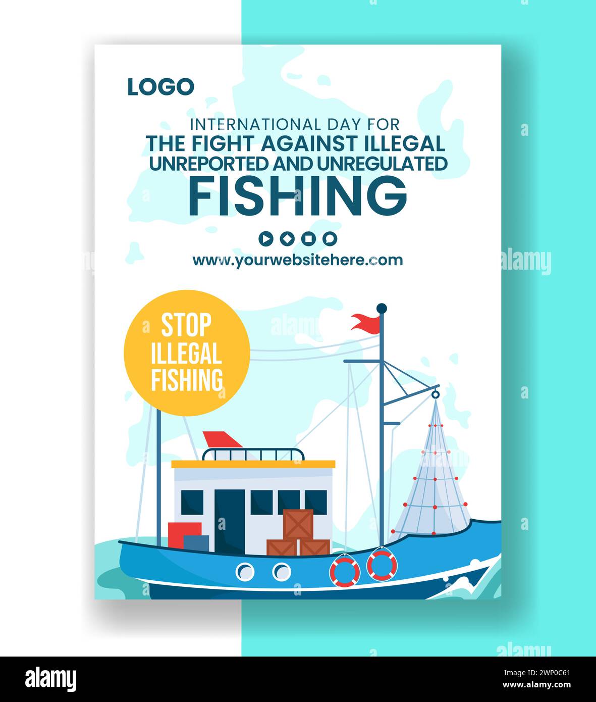 Illegal Against Fishing Vertikales Poster Flat Cartoon Hand Gezeichnete Vorlagen Hintergrund Illustration Stock Vektor