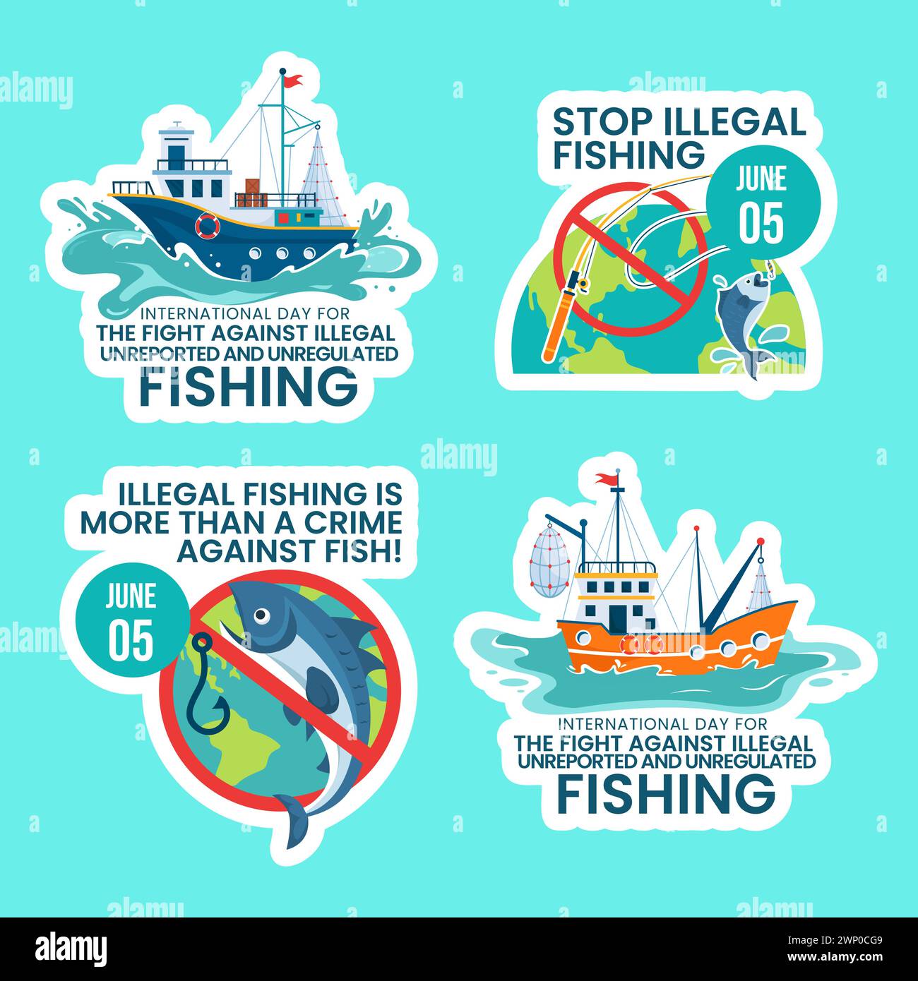 Illegal Against Fishing Label Flat Cartoon Hand Gezeichnete Vorlagen Hintergrund Illustration Stock Vektor