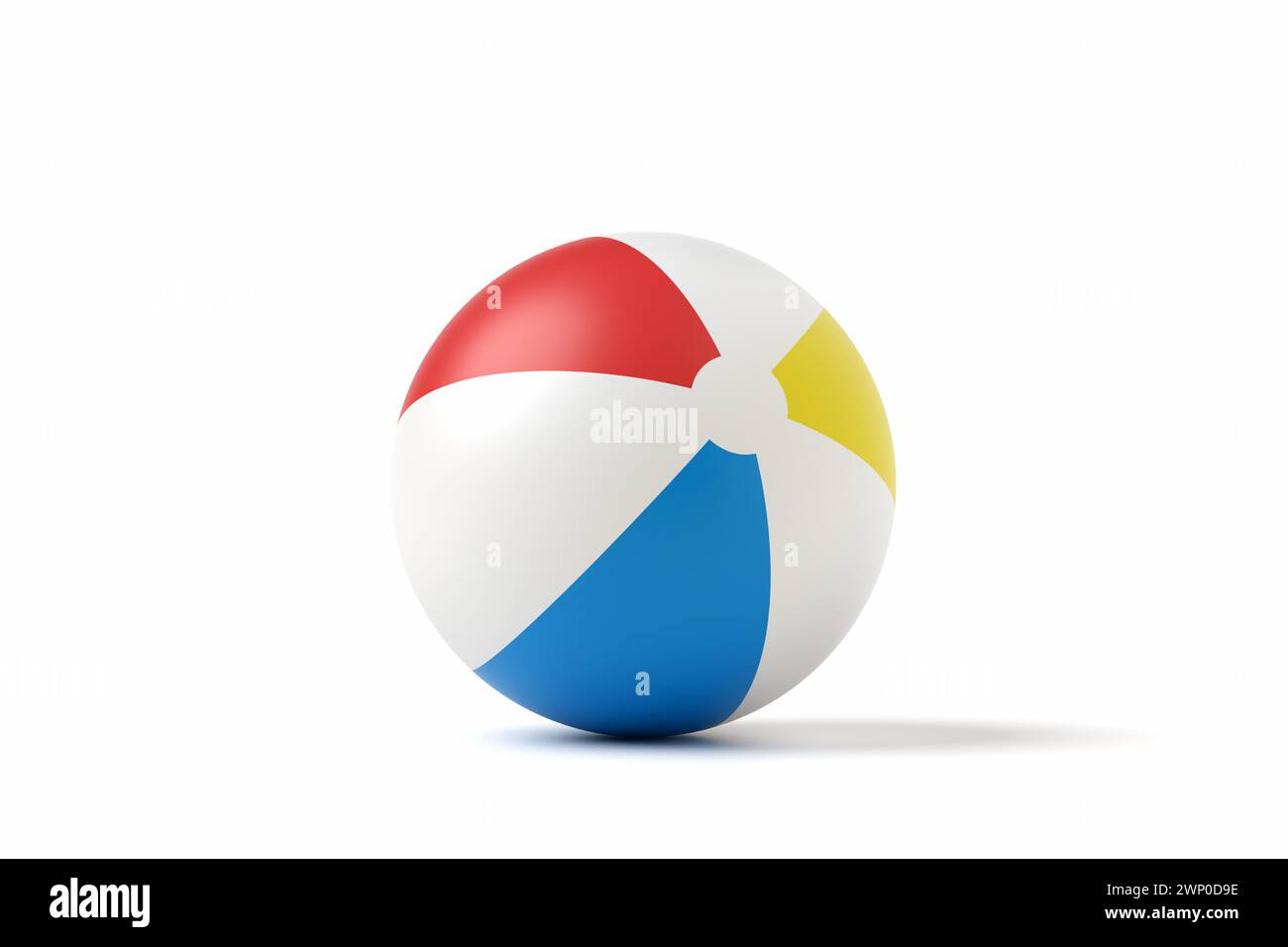 Aufblasbarer Strandball isoliert auf weißem Hintergrund. Sommerurlaub, Urlaubskonzept. 3D-Rendering. Stockfoto