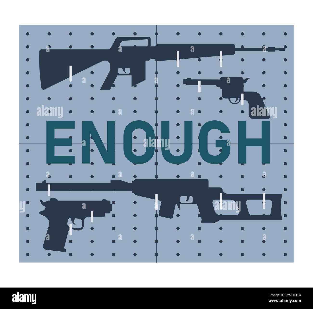 Pistolenkontrolle. Verbot des zweiten Änderungsantrags. Waffengesetze Bewegung. Gewalt mit Schusswaffen. Massenschießen an öffentlichen Plätzen und in der Schule. Illustration des flachen Vektors Stock Vektor
