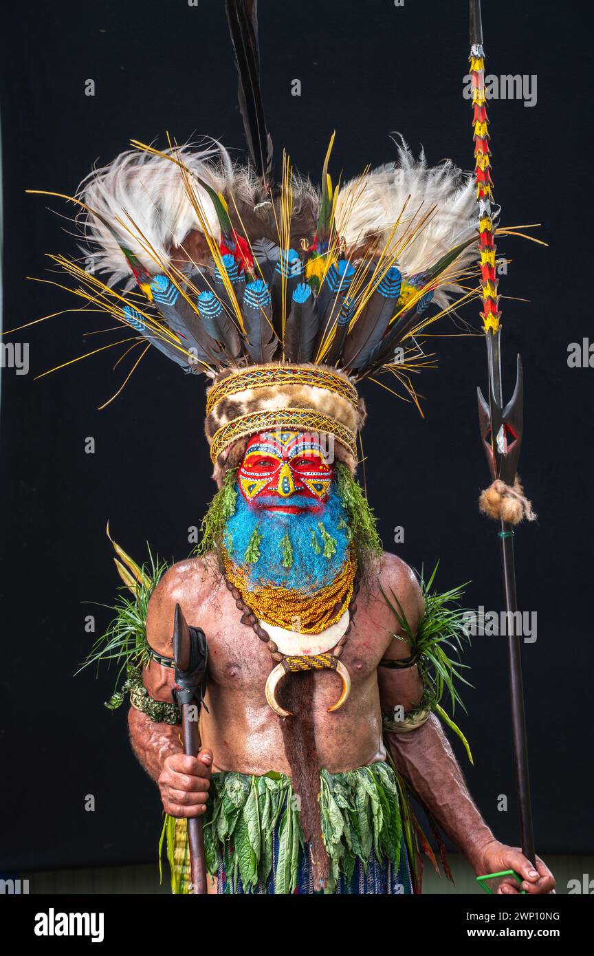 Tambul Stamm aus dem südlichen Hochland nahe Mount Giluwe, hier fotografiert beim SingSing Festival am Mount Hagen, Western Highlands, Papua-Neuguinea Stockfoto