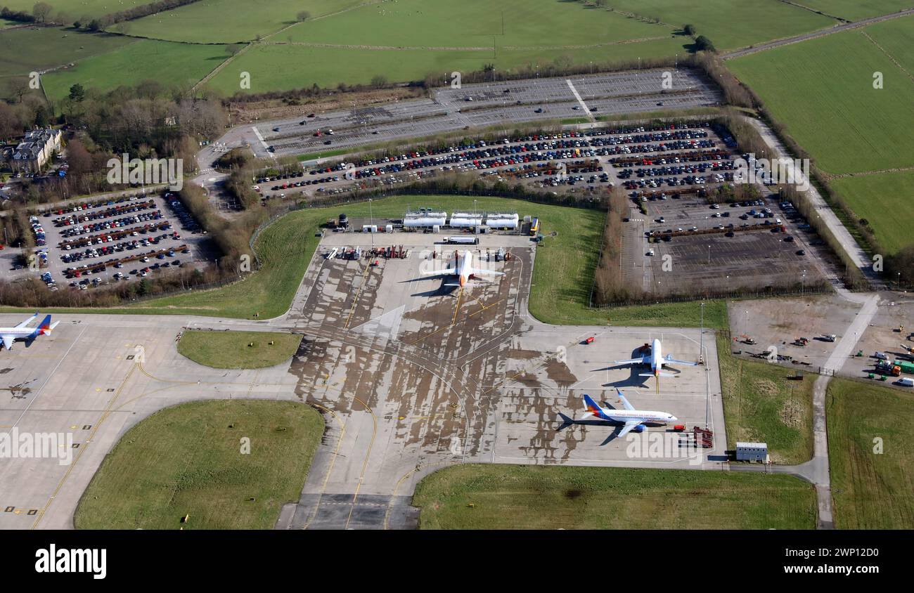 Aus der Vogelperspektive auf das östliche Ende des Leeds Bradford Airport Stockfoto